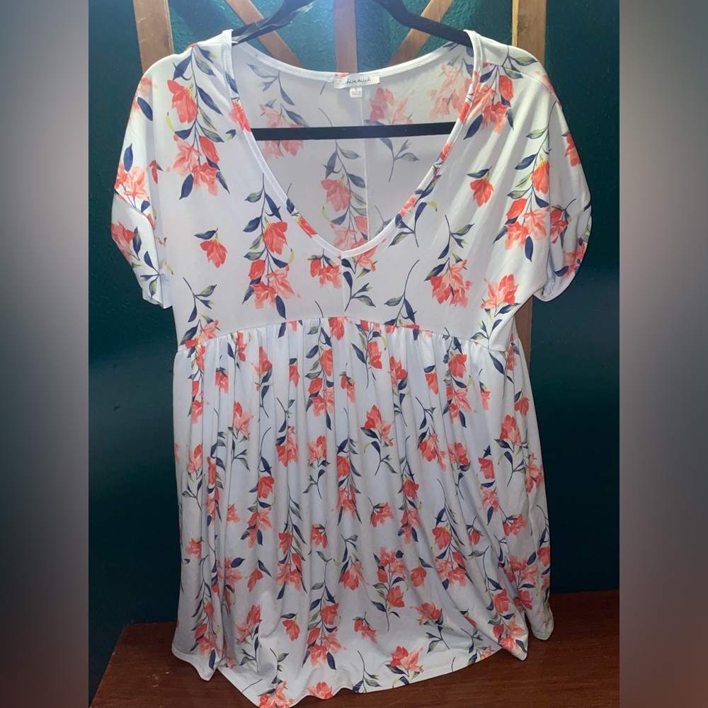 White Birch Floral Dress with Red and Blue Accents